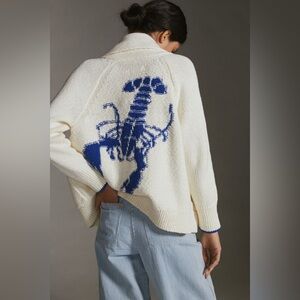 Anthropologie Maeve Blue Lobster Cardigan Sweater (Size S)